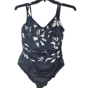 Miraclesuit Trimshaper Women's Swimsuit Black White Built-in Bra Size L